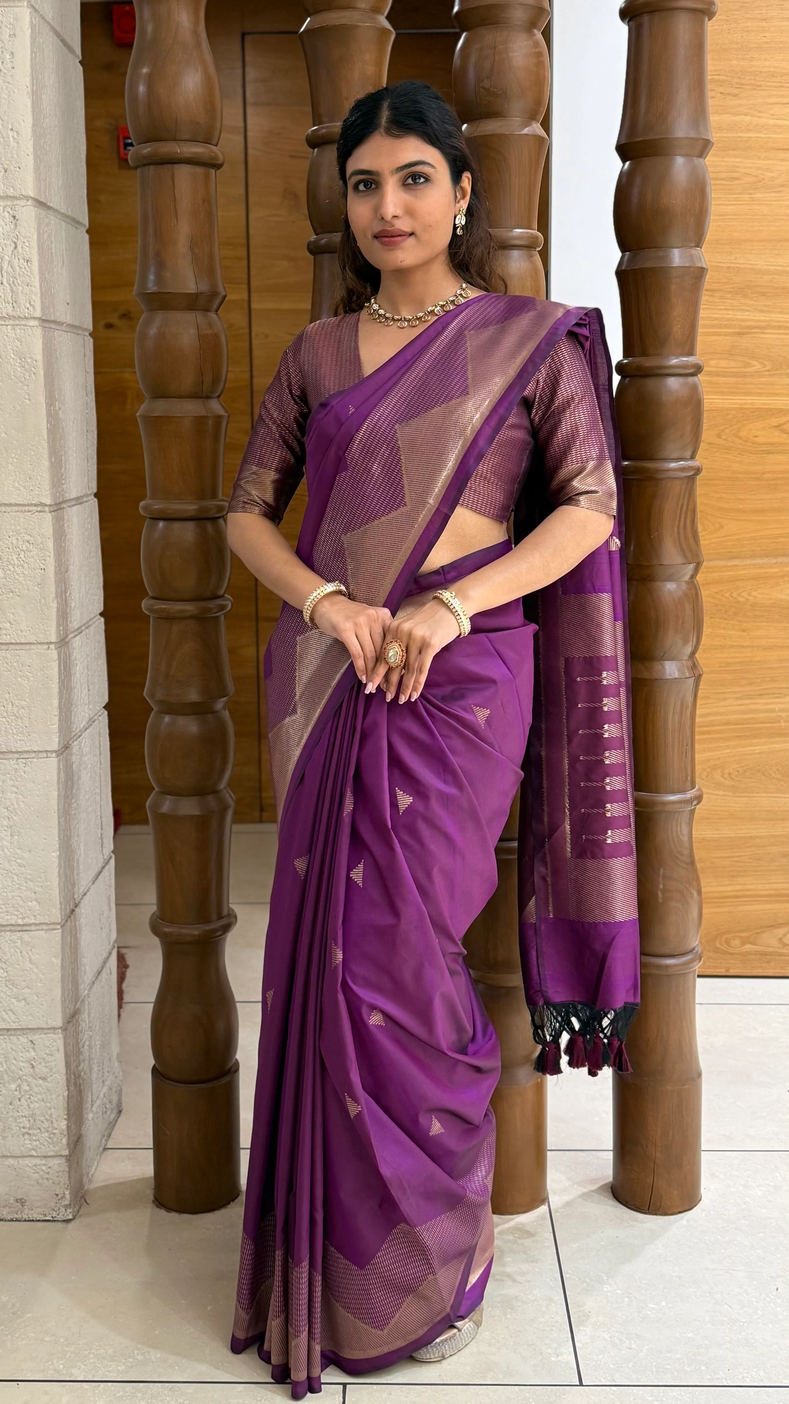 Elegant Soft Silk Saree with Geometric Zari Border Festive & Wedding Collection - Image 17