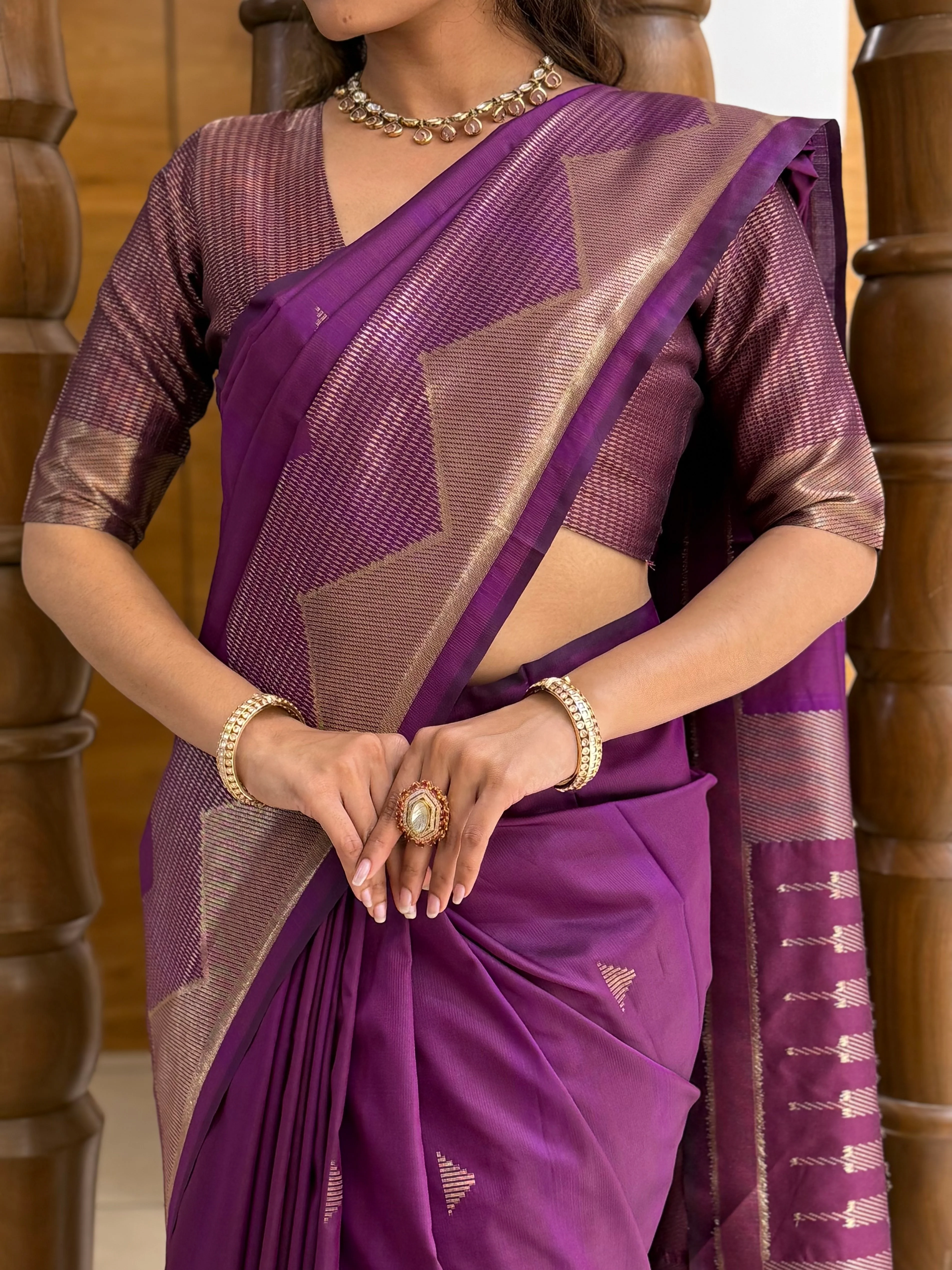 Elegant Soft Silk Saree with Geometric Zari Border Festive & Wedding Collection - Image 18