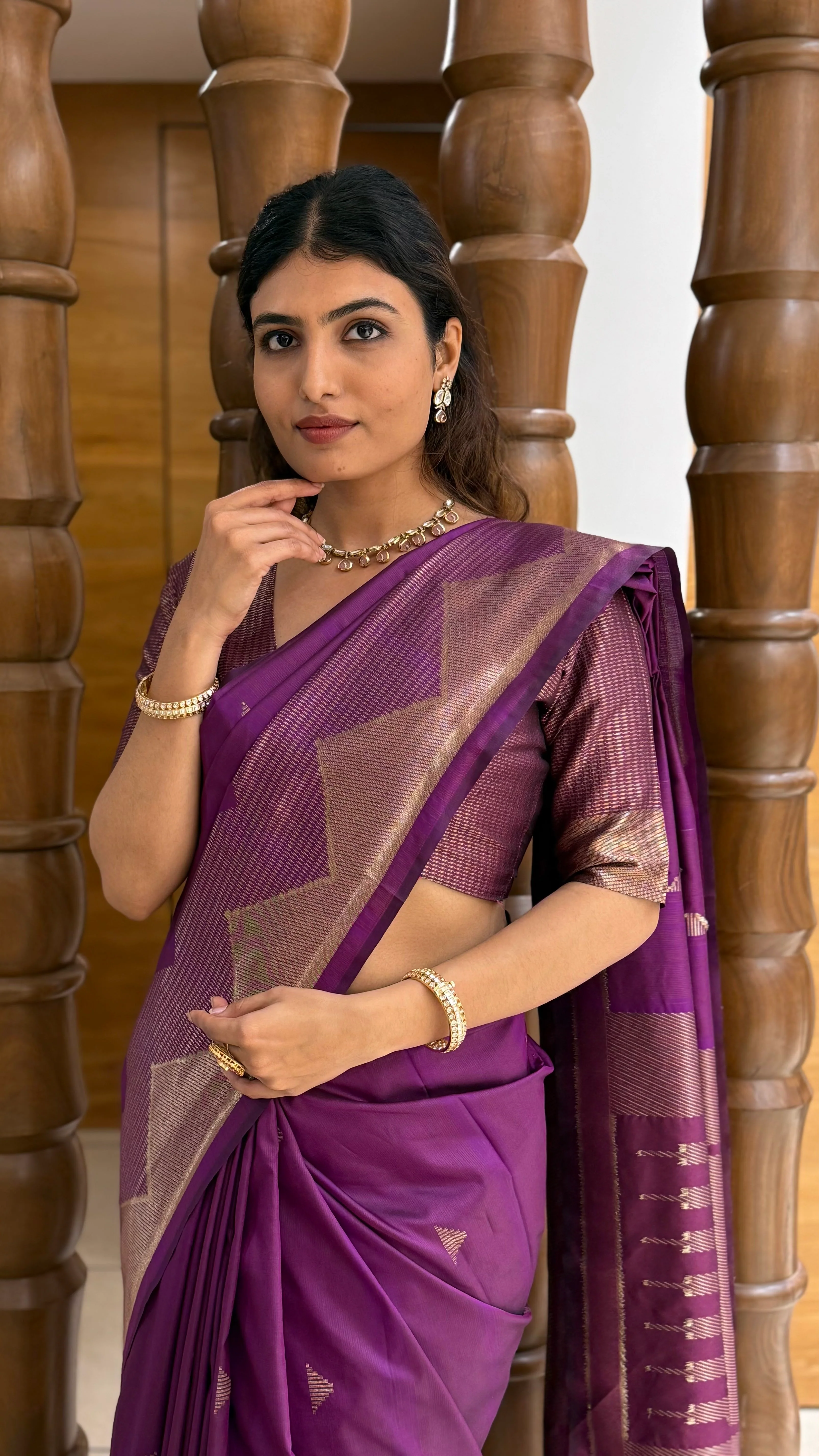 Elegant Soft Silk Saree with Geometric Zari Border Festive & Wedding Collection - Image 19