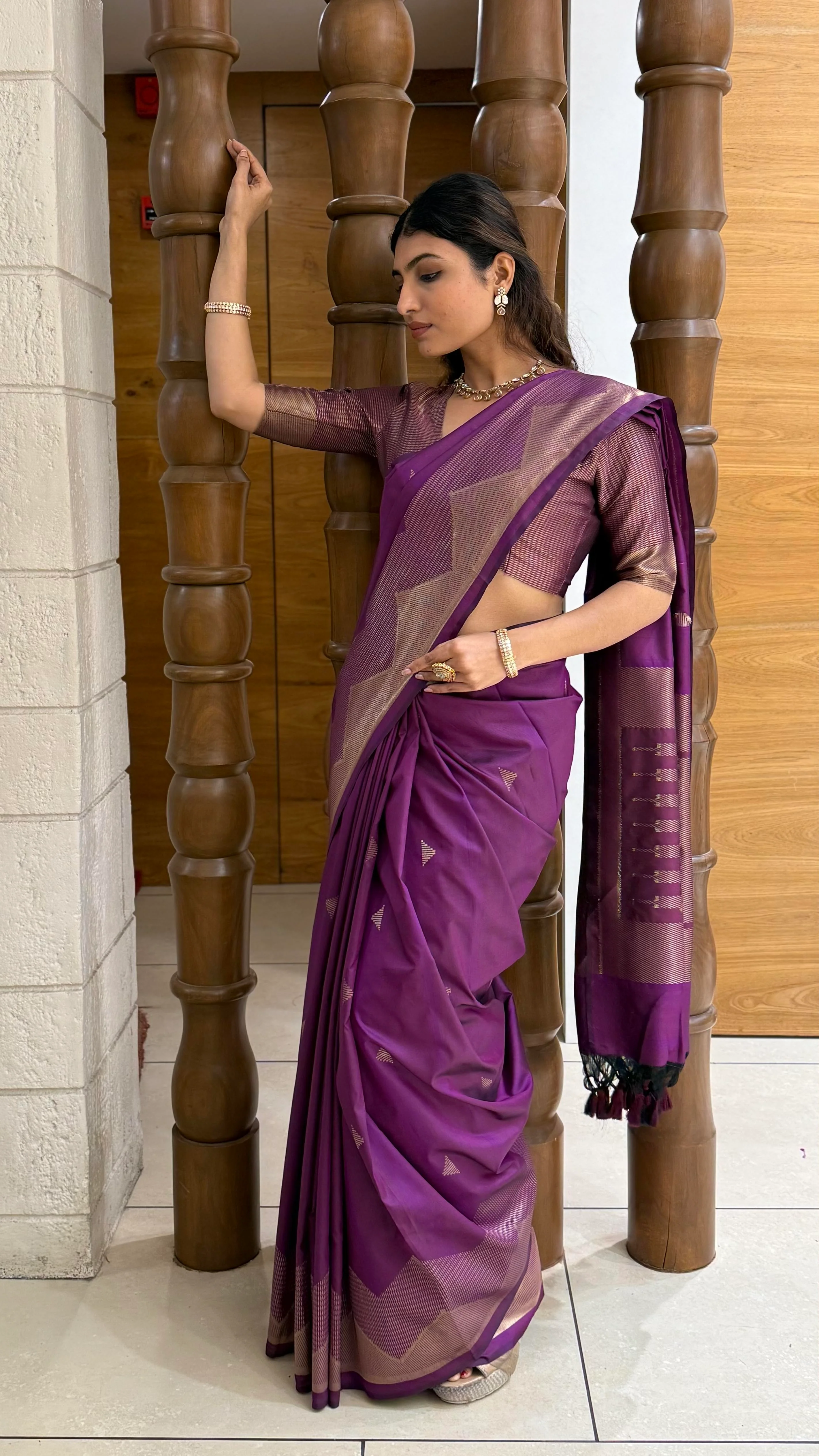 Elegant Soft Silk Saree with Geometric Zari Border Festive & Wedding Collection - Image 20