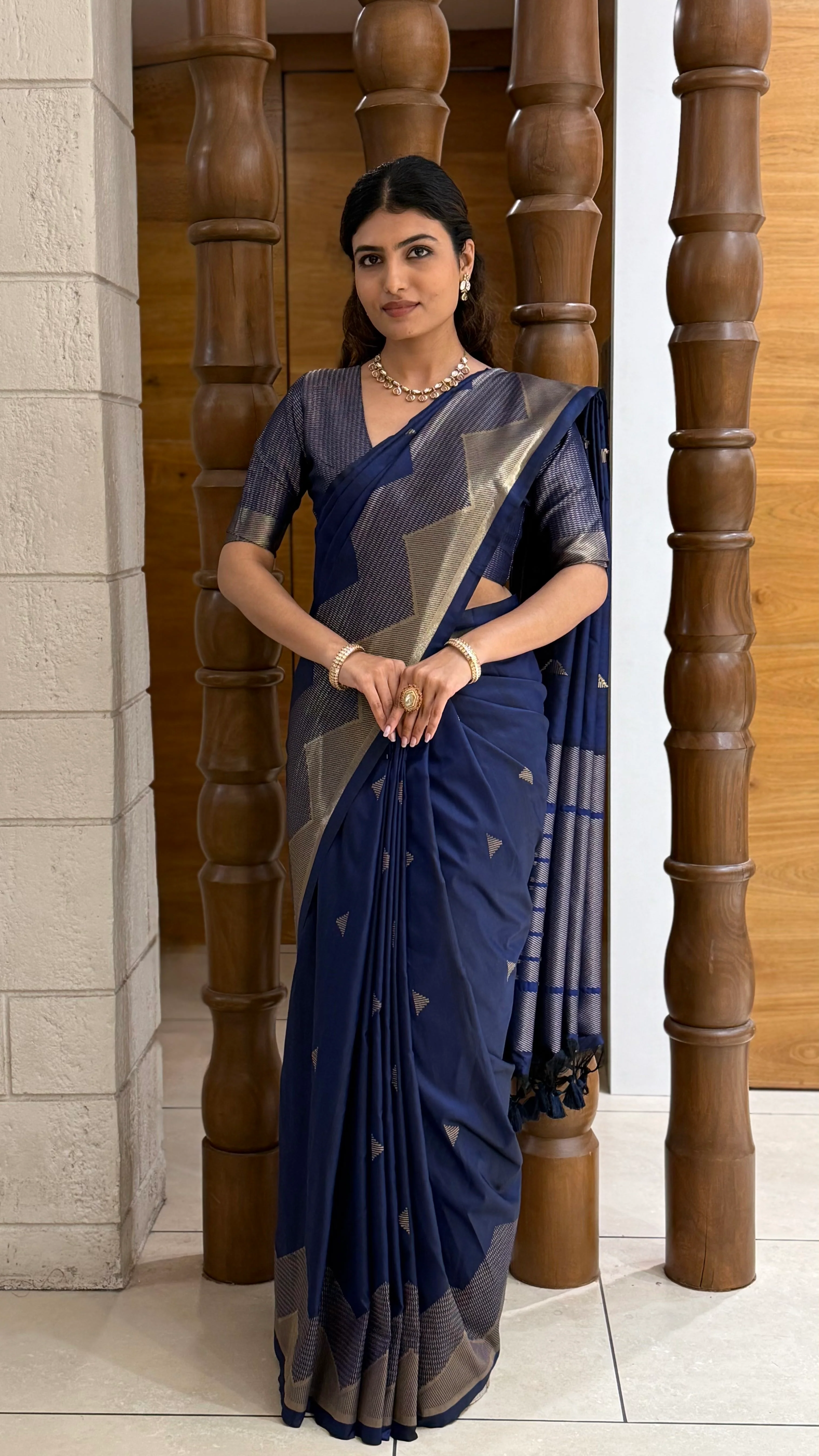 Elegant Soft Silk Saree with Geometric Zari Border Festive & Wedding Collection - Image 21