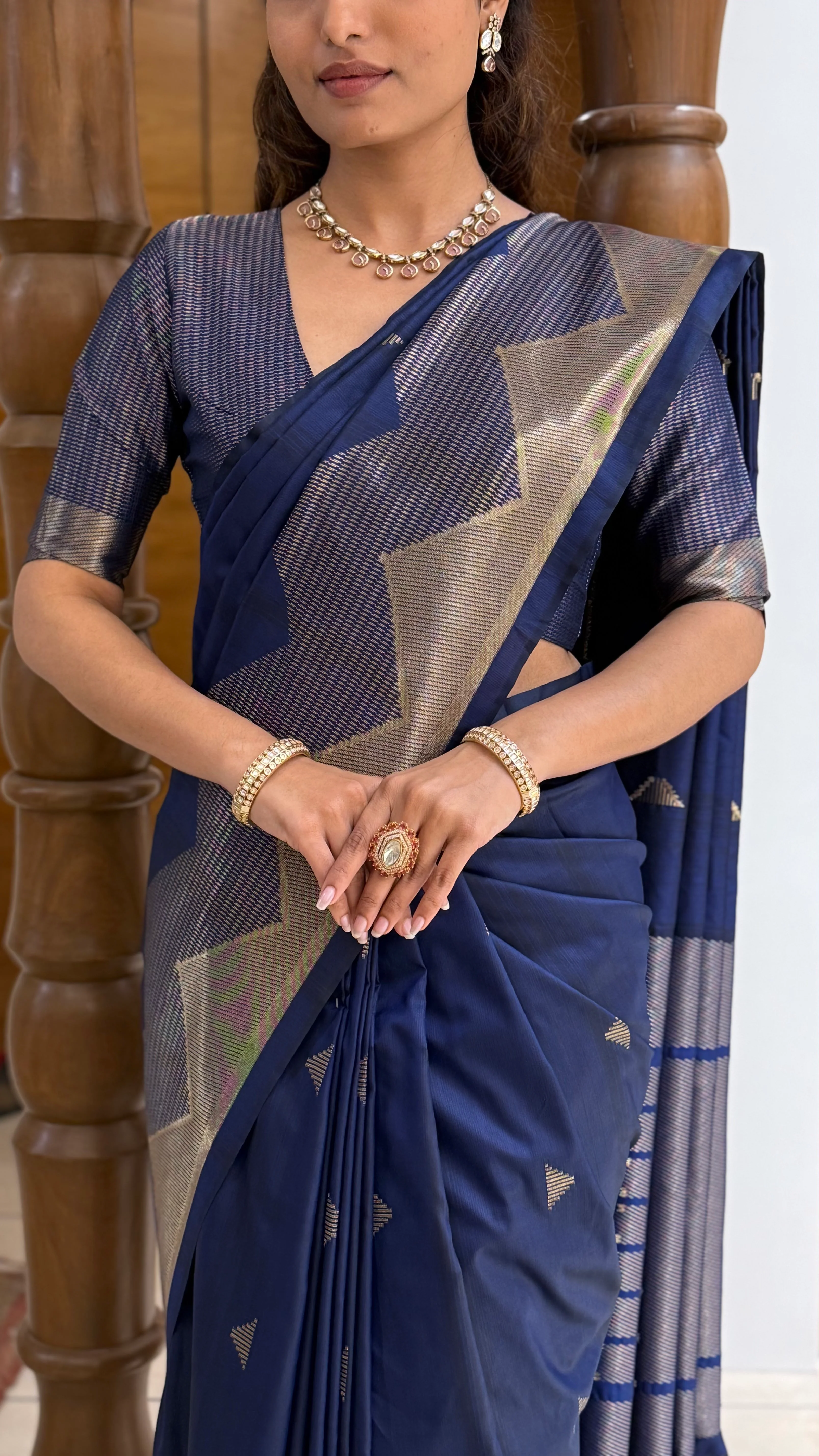 Elegant Soft Silk Saree with Geometric Zari Border Festive & Wedding Collection - Image 22