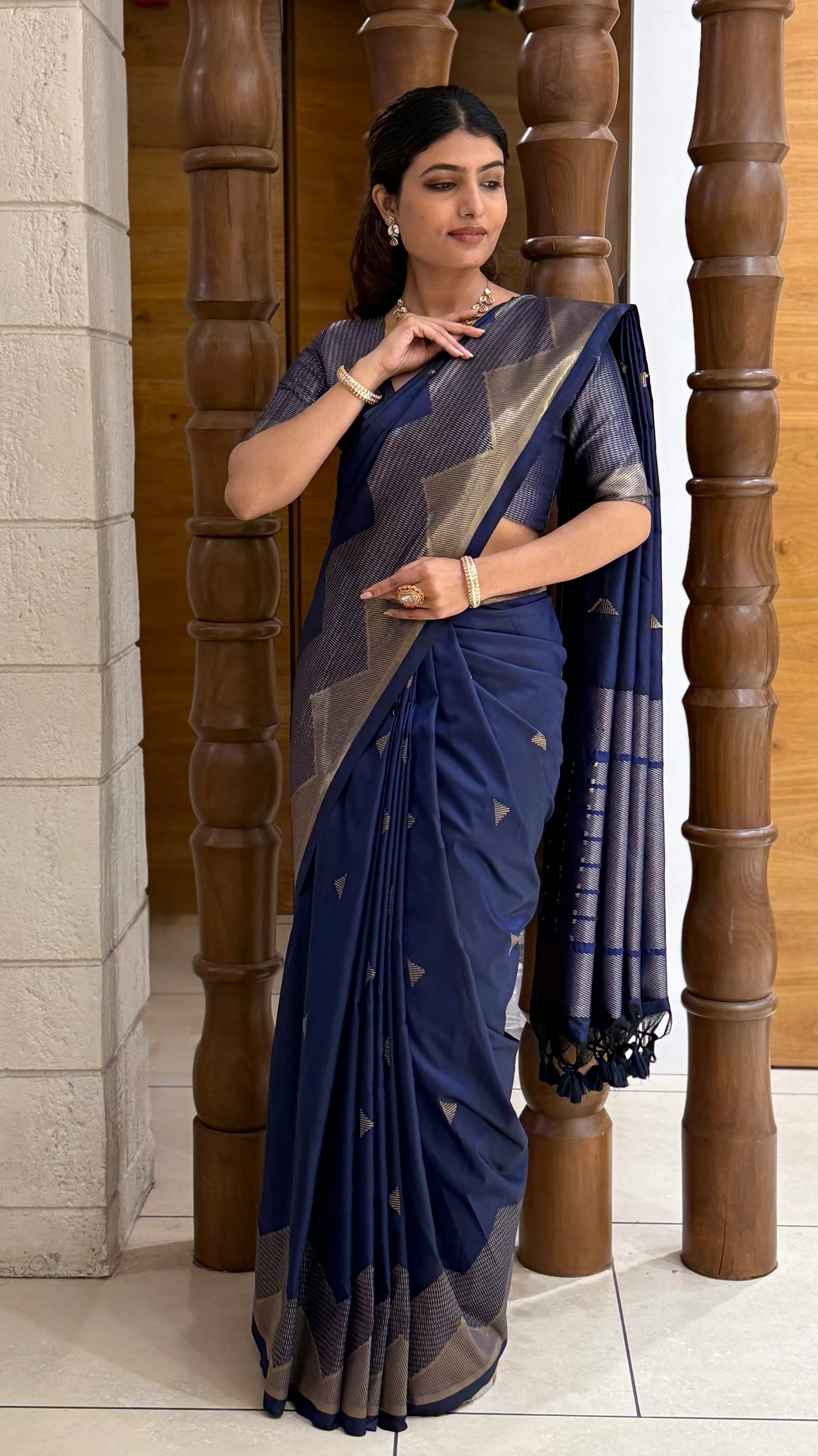 Elegant Soft Silk Saree with Geometric Zari Border Festive & Wedding Collection - Image 24