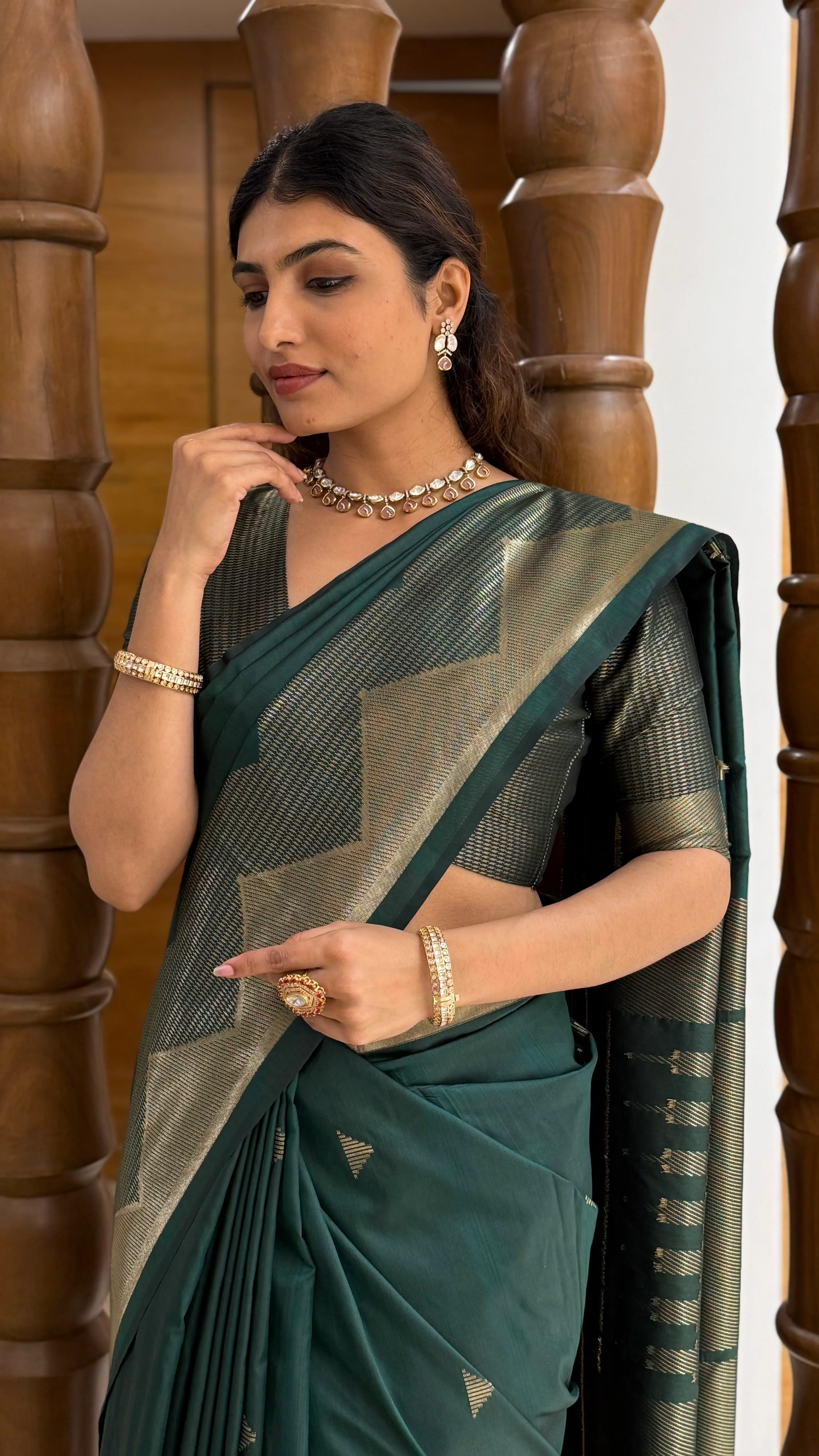 Elegant Soft Silk Saree with Geometric Zari Border Festive & Wedding Collection - Image 7