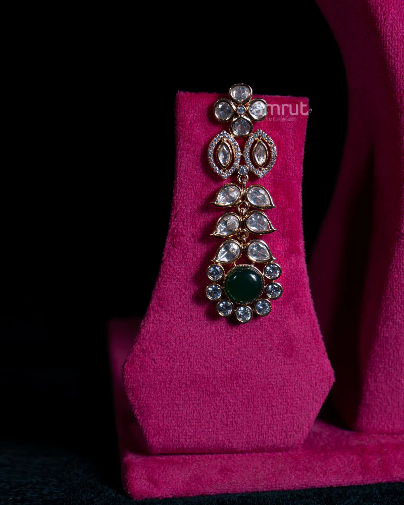 Emerald Gemstones Moissanite Polki Chocker Necklace and Matching Earrings - Image 3