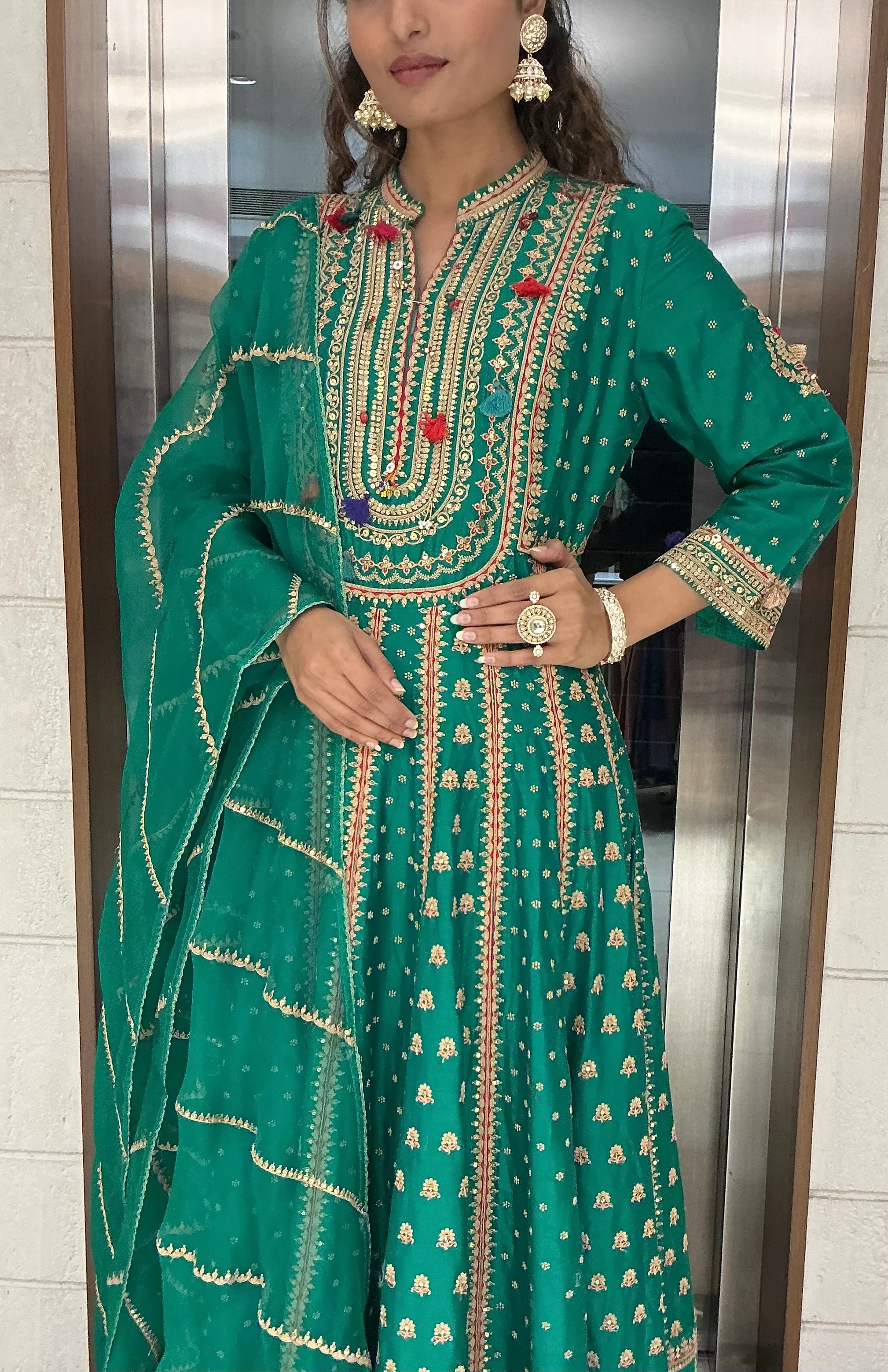 Emerald Green Heavy Embroidered Anarkali Suit Set with Dupatta - Image 2