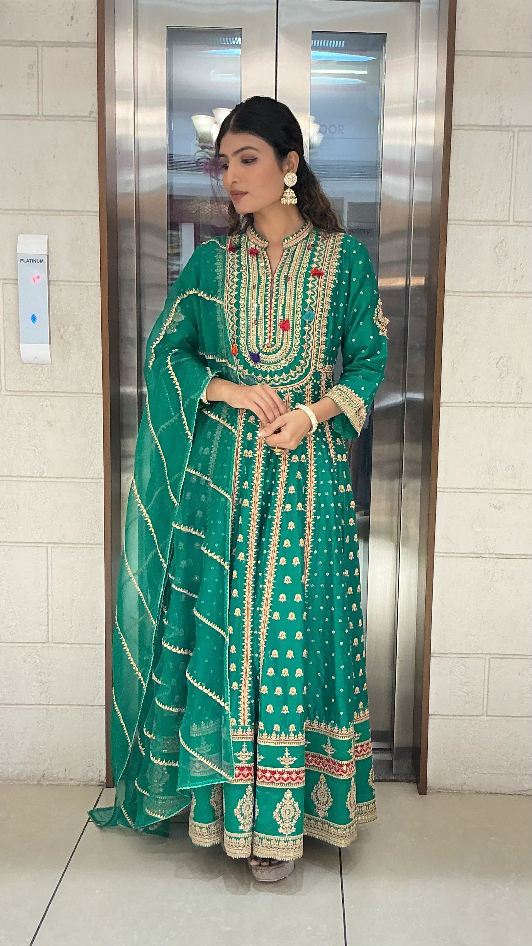 Emerald Green Heavy Embroidered Anarkali Suit Set with Dupatta - Image 3