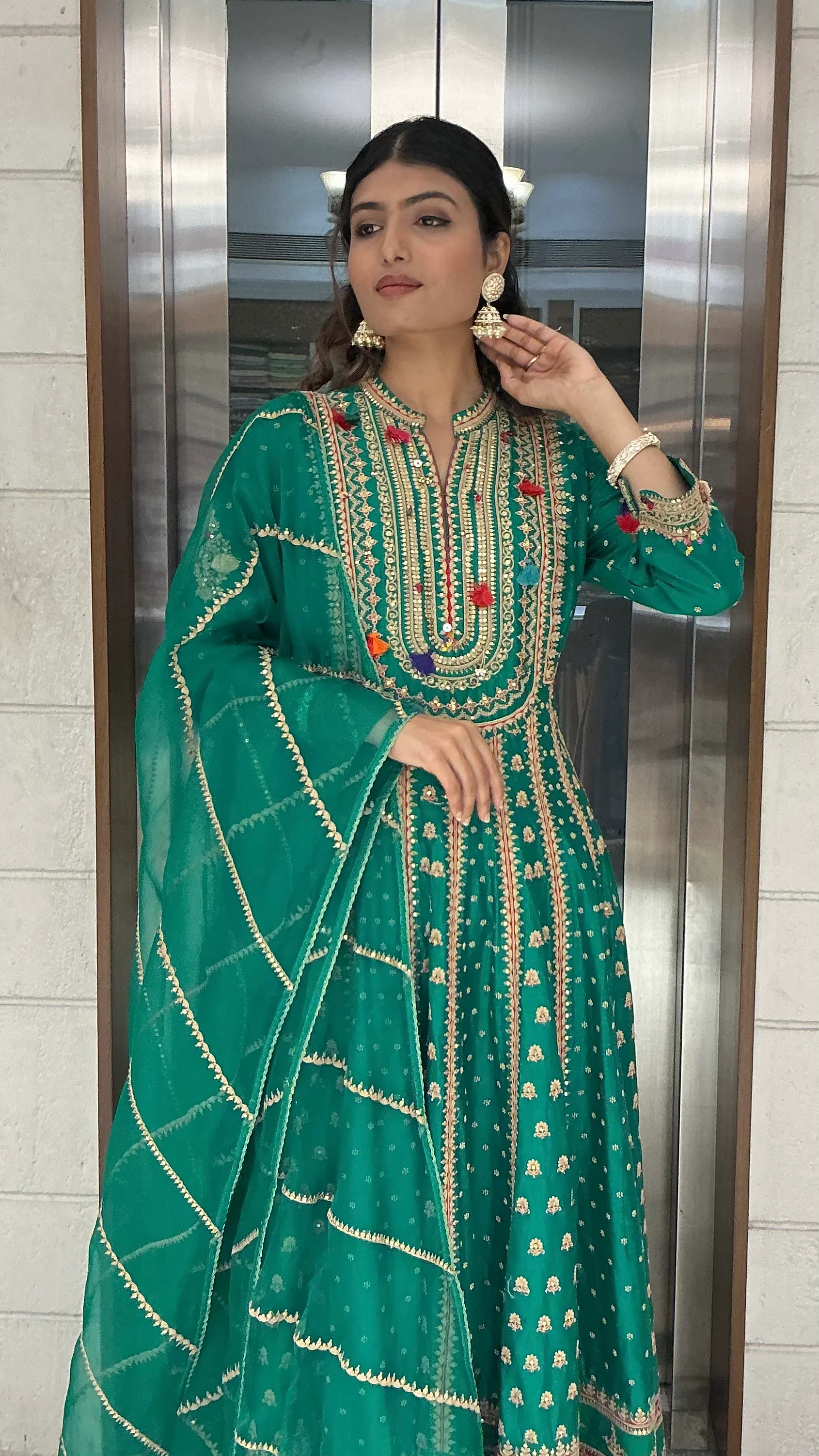 Emerald Green Heavy Embroidered Anarkali Suit Set with Dupatta - Image 4