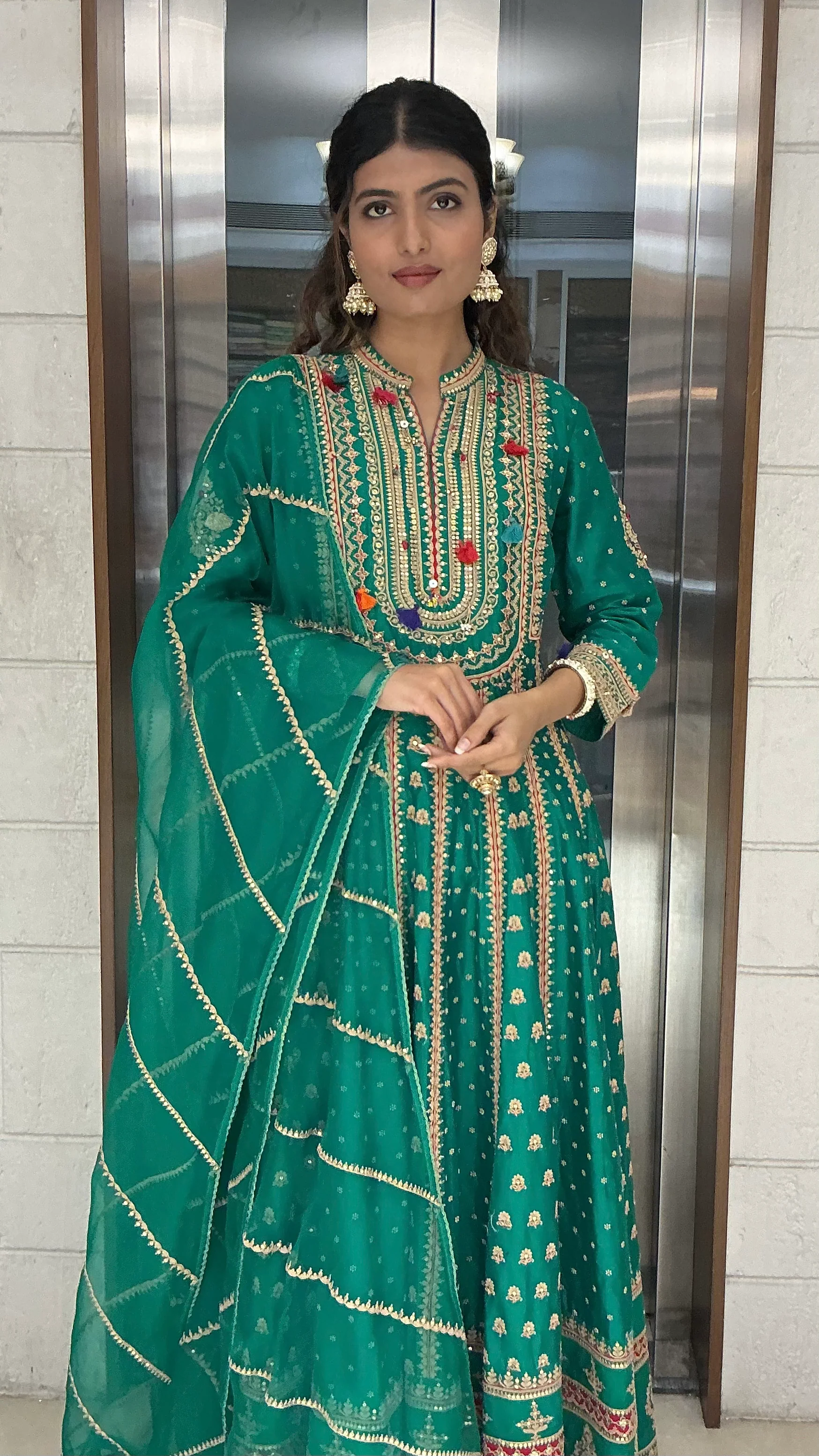 Emerald Green Heavy Embroidered Anarkali Suit Set with Dupatta - Image 5