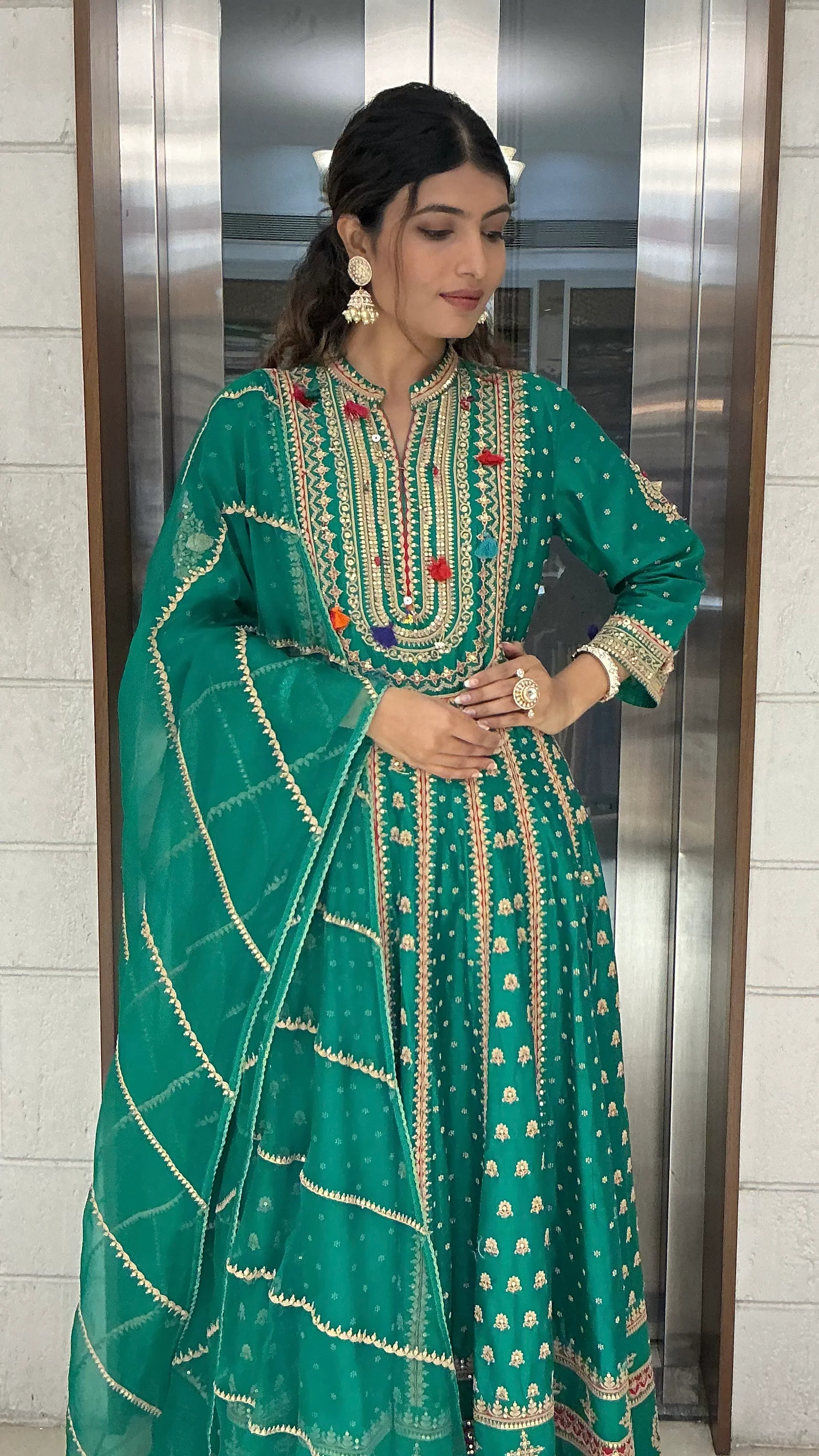 Emerald Green Heavy Embroidered Anarkali Suit Set with Dupatta - Image 6