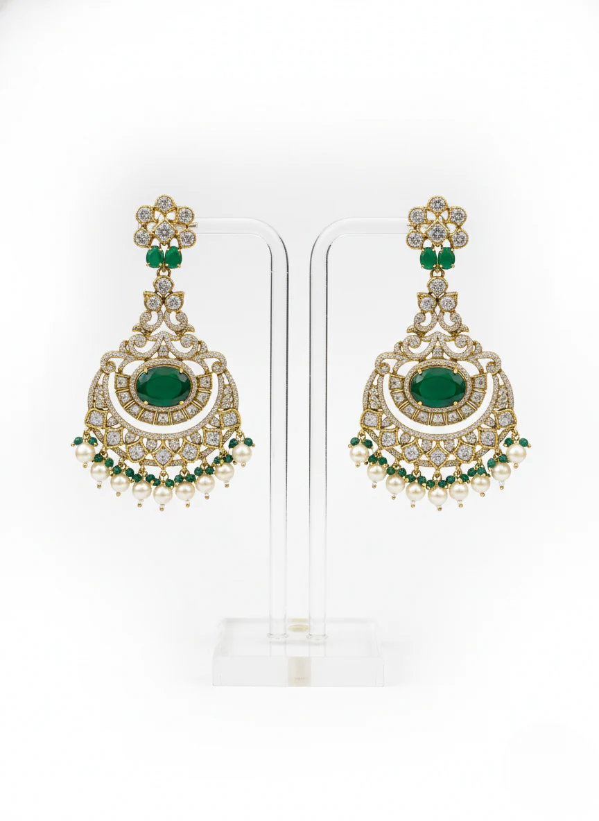 Emerald Green Kundan Heavy Bridal Choker Necklace Set with Statement Earrings - Image 2