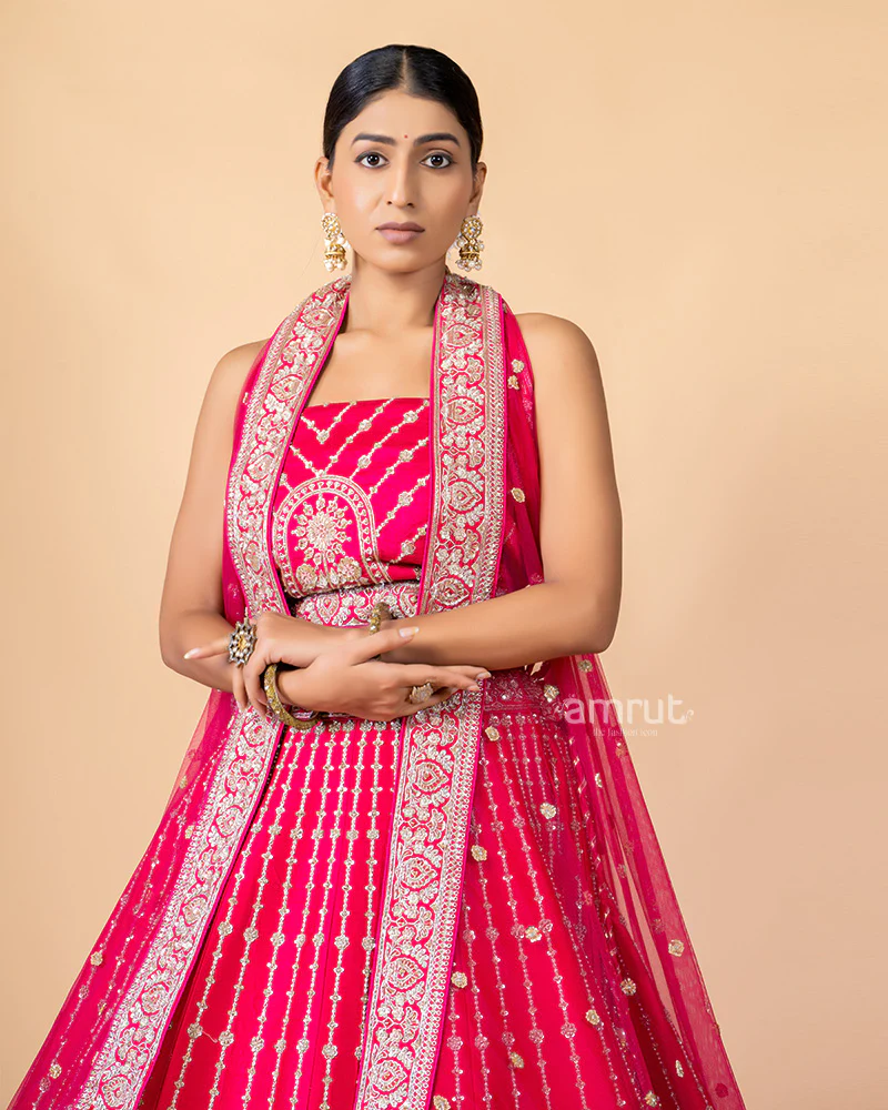 Faded Pink Unstitched Lehenga With Dupatta - Image 3