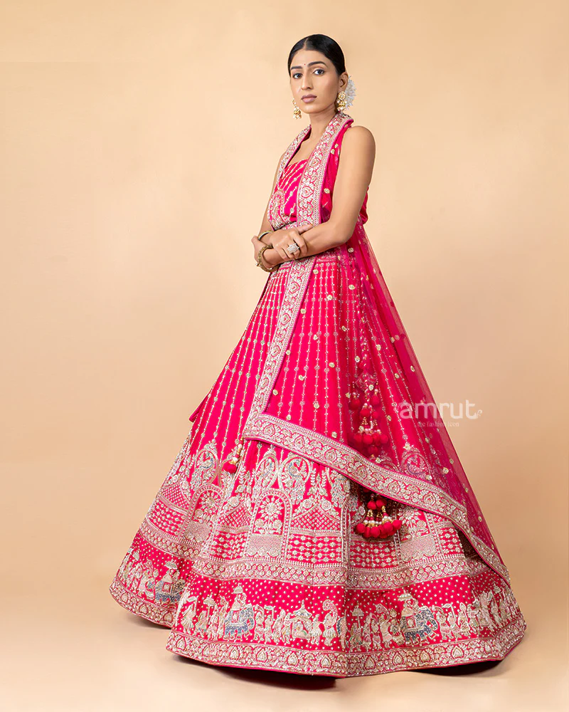 Faded Pink Unstitched Lehenga With Dupatta - Image 4