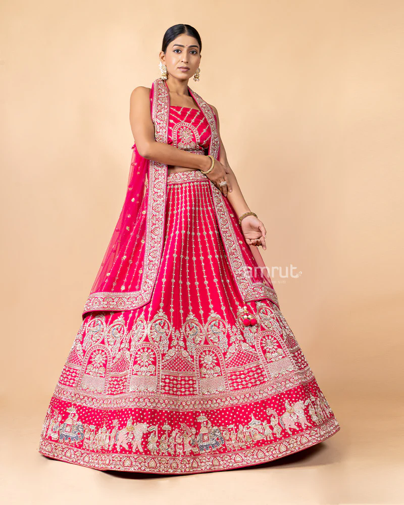 Faded Pink Unstitched Lehenga With Dupatta - Image 5
