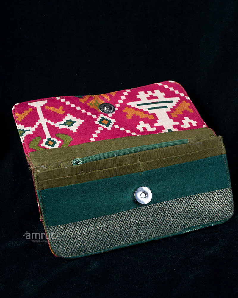 Geometric Embroidered Clutch with Gold Accents & Taupe Border - Image 3