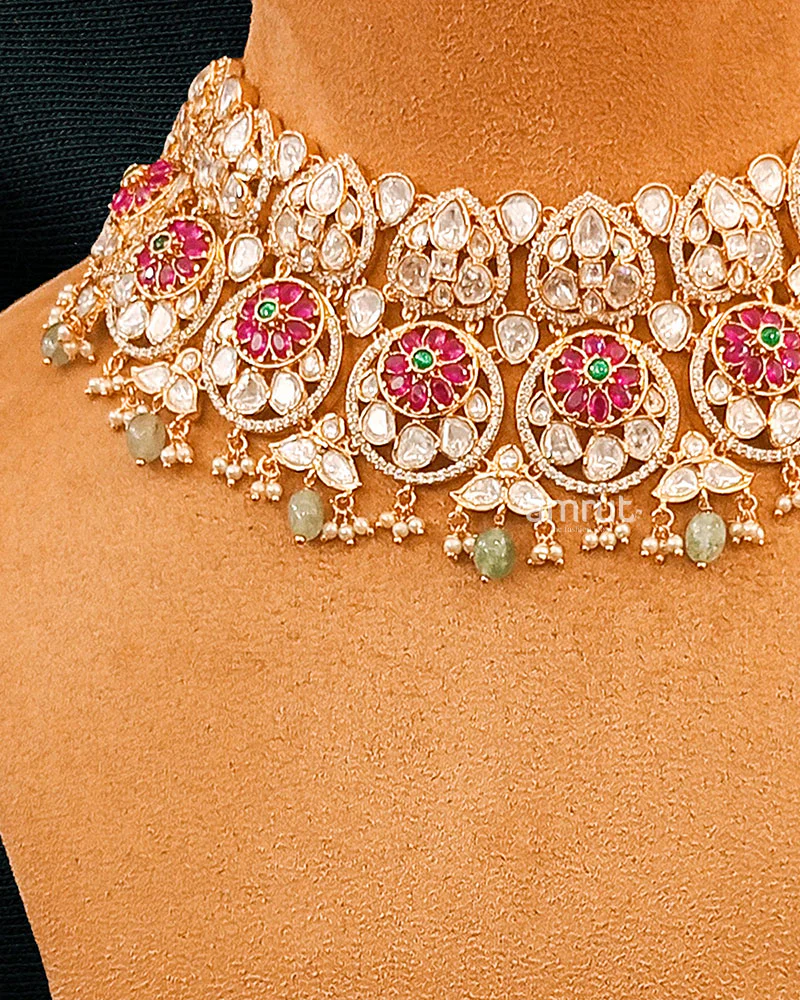 Gold Diamond Polki Choker Set - Image 2