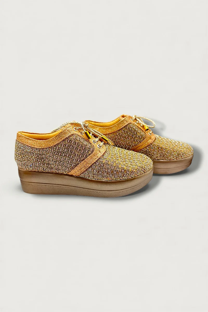 Gold Embellished Platform Sneakers – Designer Ethnic Fusion Footwear - Image 2