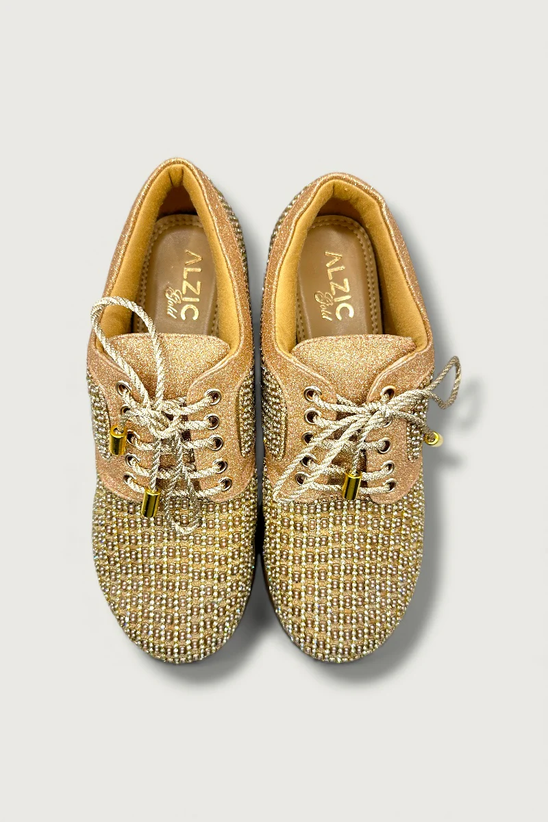 Gold Embellished Platform Sneakers – Designer Ethnic Fusion Footwear - Image 3