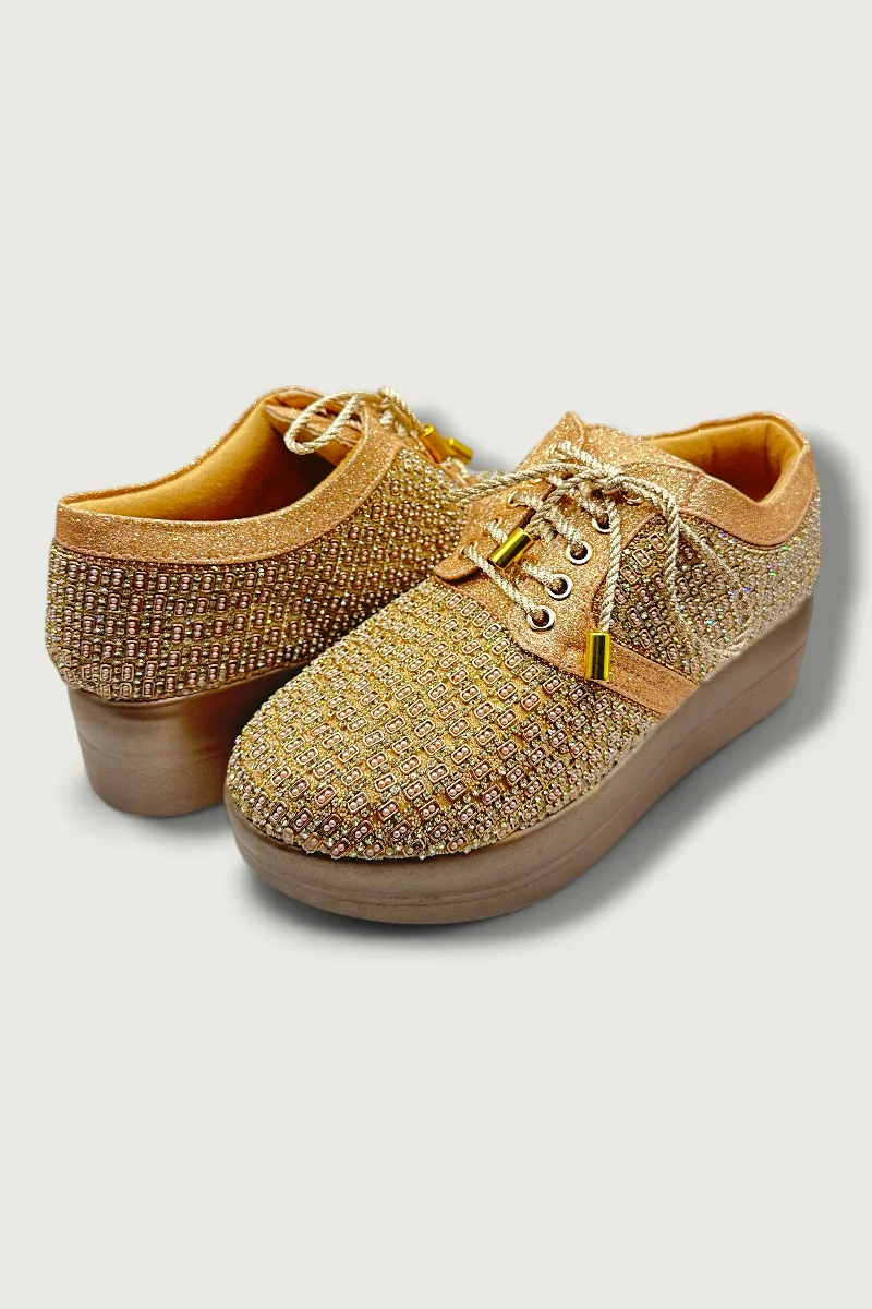 Gold Embellished Platform Sneakers – Designer Ethnic Fusion Footwear - Image 4