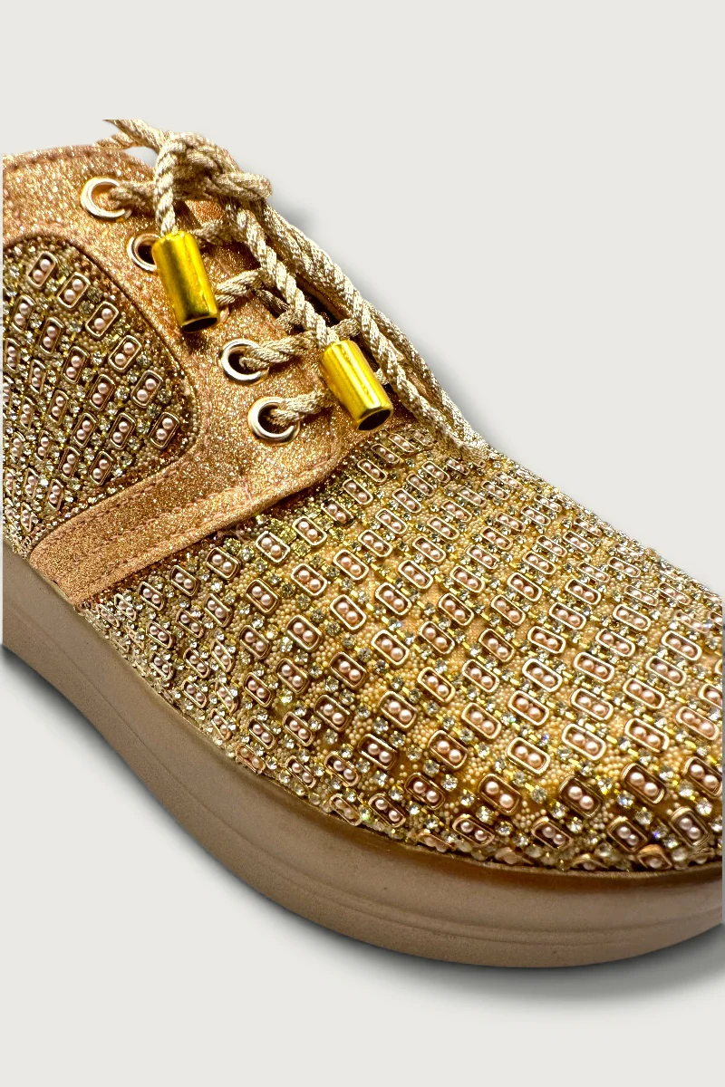 Gold Embellished Platform Sneakers – Designer Ethnic Fusion Footwear - Image 5