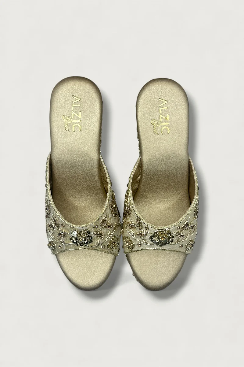Gold Embroidered Designer Wedge Heels – Bridal & Festive Footwear - Image 2