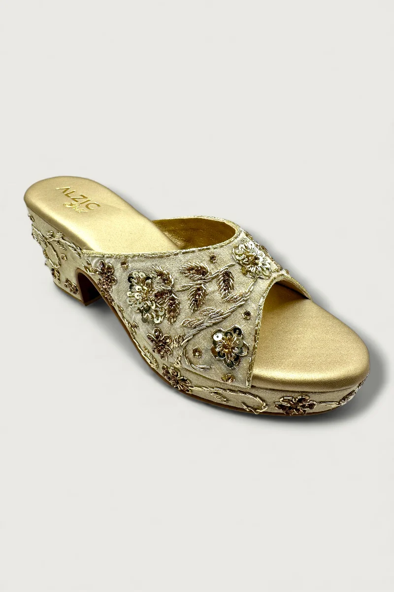 Gold Embroidered Designer Wedge Heels – Bridal & Festive Footwear - Image 4