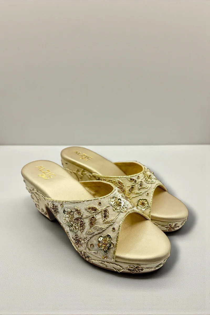 Gold Embroidered Designer Wedge Heels – Bridal & Festive Footwear - Image 5