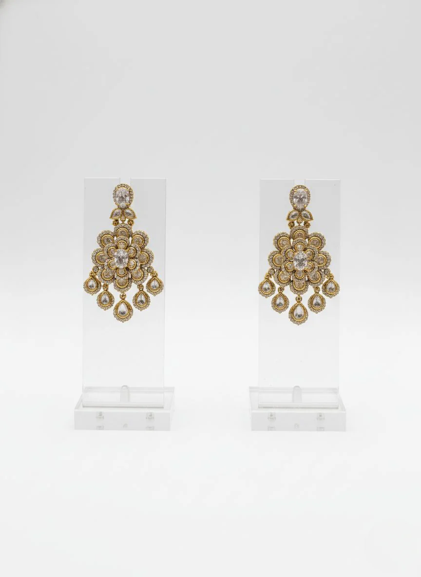 Gold Finish Multi-Layered Bridal Necklace Set with Stone - Image 2