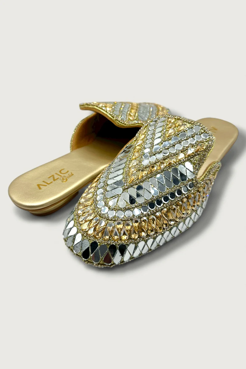 Gold & Silver Mirror-Work Designer Jutti – Bridal & Festive Slip-On Footwear - Image 2