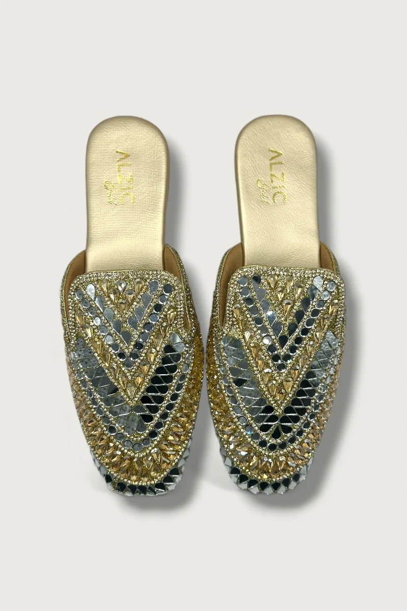 Gold & Silver Mirror-Work Designer Jutti – Bridal & Festive Slip-On Footwear - Image 3