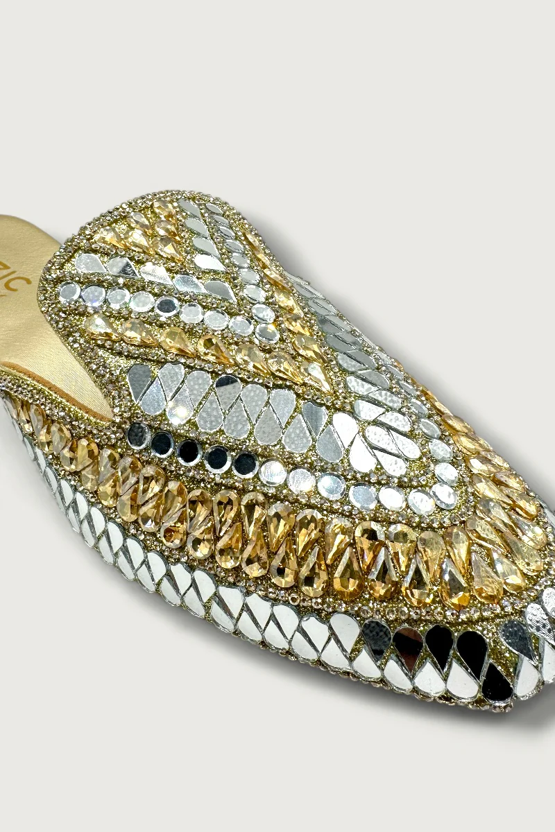 Gold & Silver Mirror-Work Designer Jutti – Bridal & Festive Slip-On Footwear - Image 4