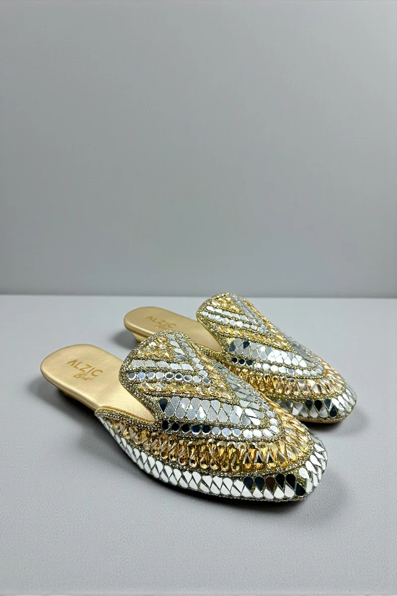 Gold & Silver Mirror-Work Designer Jutti – Bridal & Festive Slip-On Footwear - Image 5