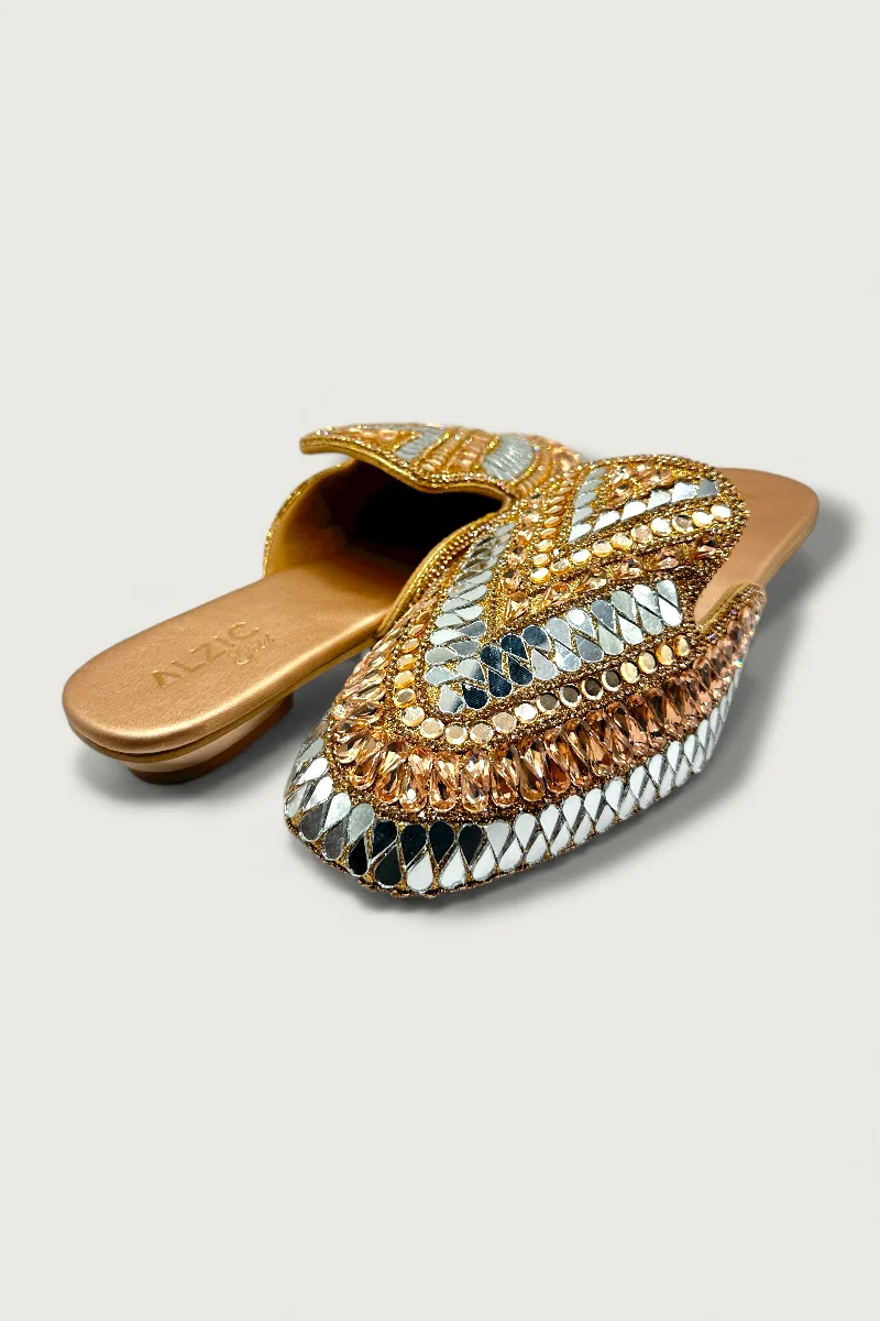 Gold & Silver Mirror-Work Slip-On Jutti – Premium Bridal & Festive Footwear - Image 2
