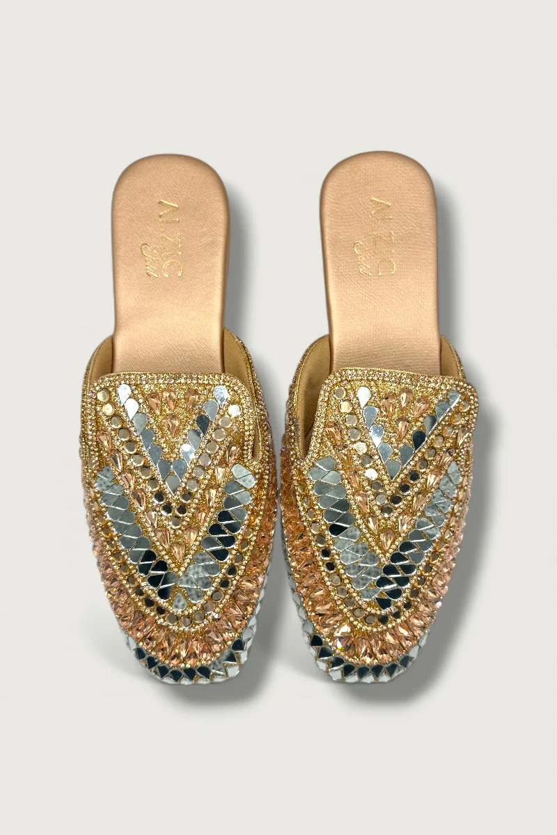 Gold & Silver Mirror-Work Slip-On Jutti – Premium Bridal & Festive Footwear - Image 4