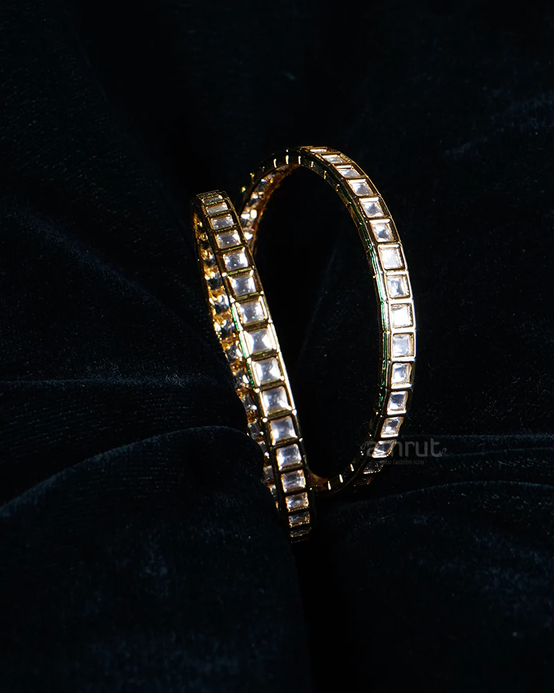 Gold-Tone Clear Stones and Green Enamel Bangle - Image 2