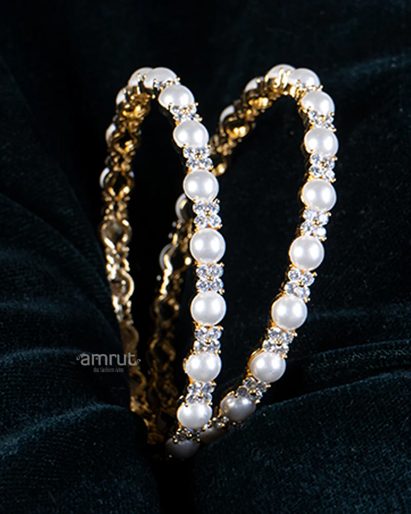 Gold-Tone Pearls and Crystals Bangle Set - Image 2