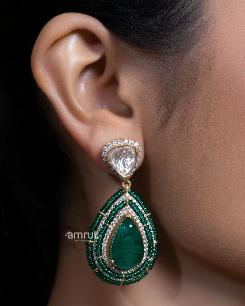 Gold-Toned Emerald & Diamond Floral Choker Set - Image 2