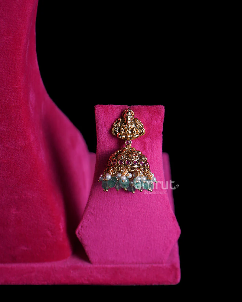 Gold-Toned Multi-Strand Necklace with Figure Pendant and Gemstones - Image 3