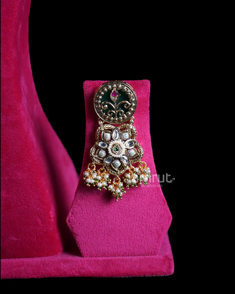 Gold Toned Ornate Flower Pendant and Gemstone Accents Long Necklace - Image 3