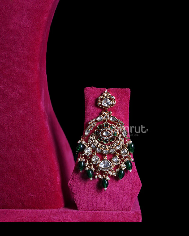 Gold Toned Peacock Necklace with White Stones and Emerald Green Accents - Image 3