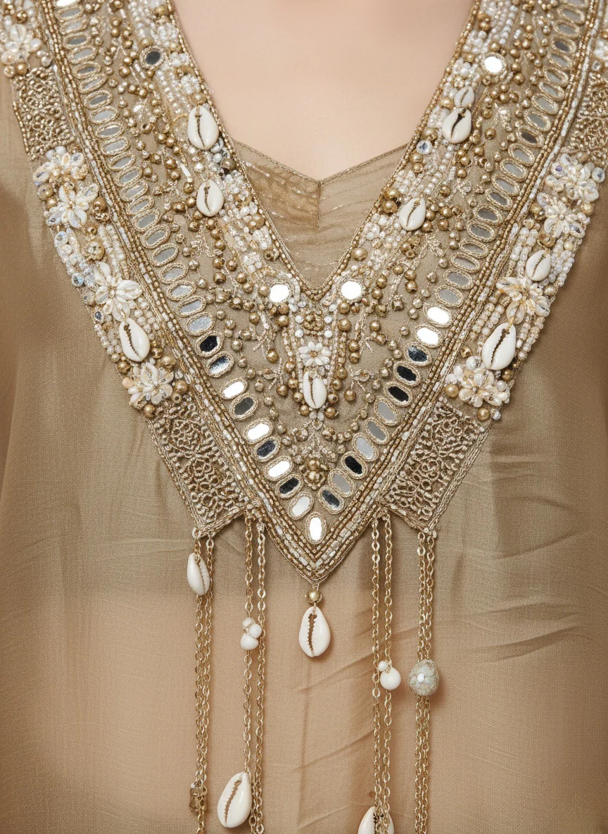 Golden Beige Embellished Kaftan Kurta with Palazzo Pants – Indo-Western Festive Set - Image 5