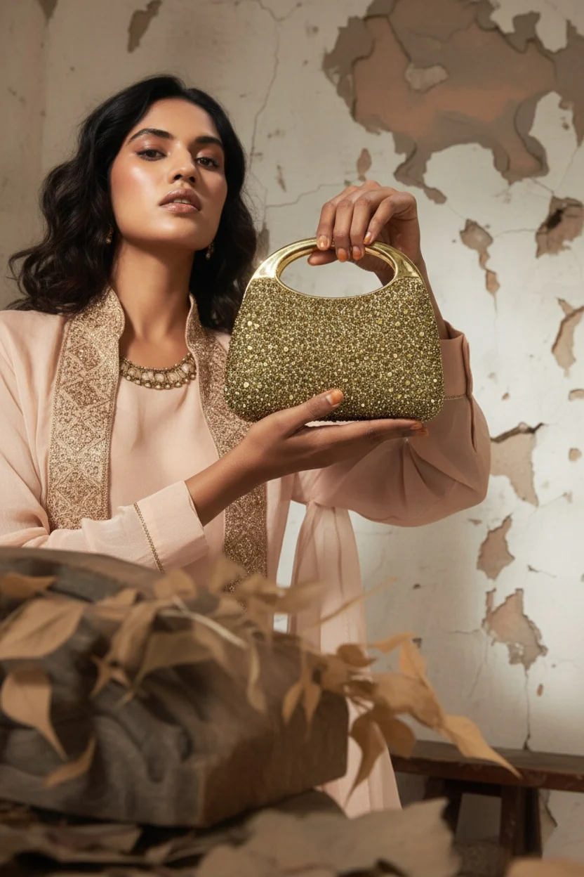 Golden Crystal Embellished Luxury Box Clutch Bag – Elegant Party Purse - Image 2