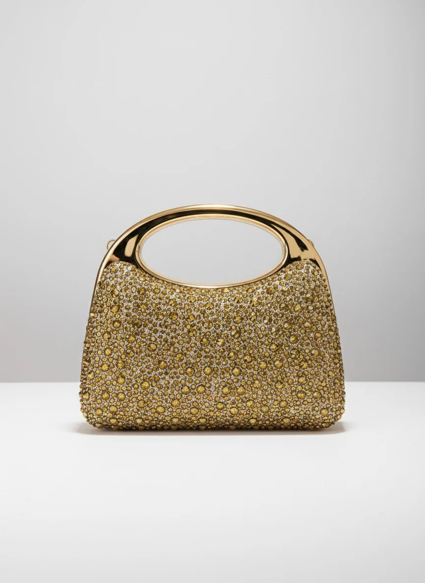 Golden Crystal Embellished Luxury Box Clutch Bag – Elegant Party Purse - Image 3