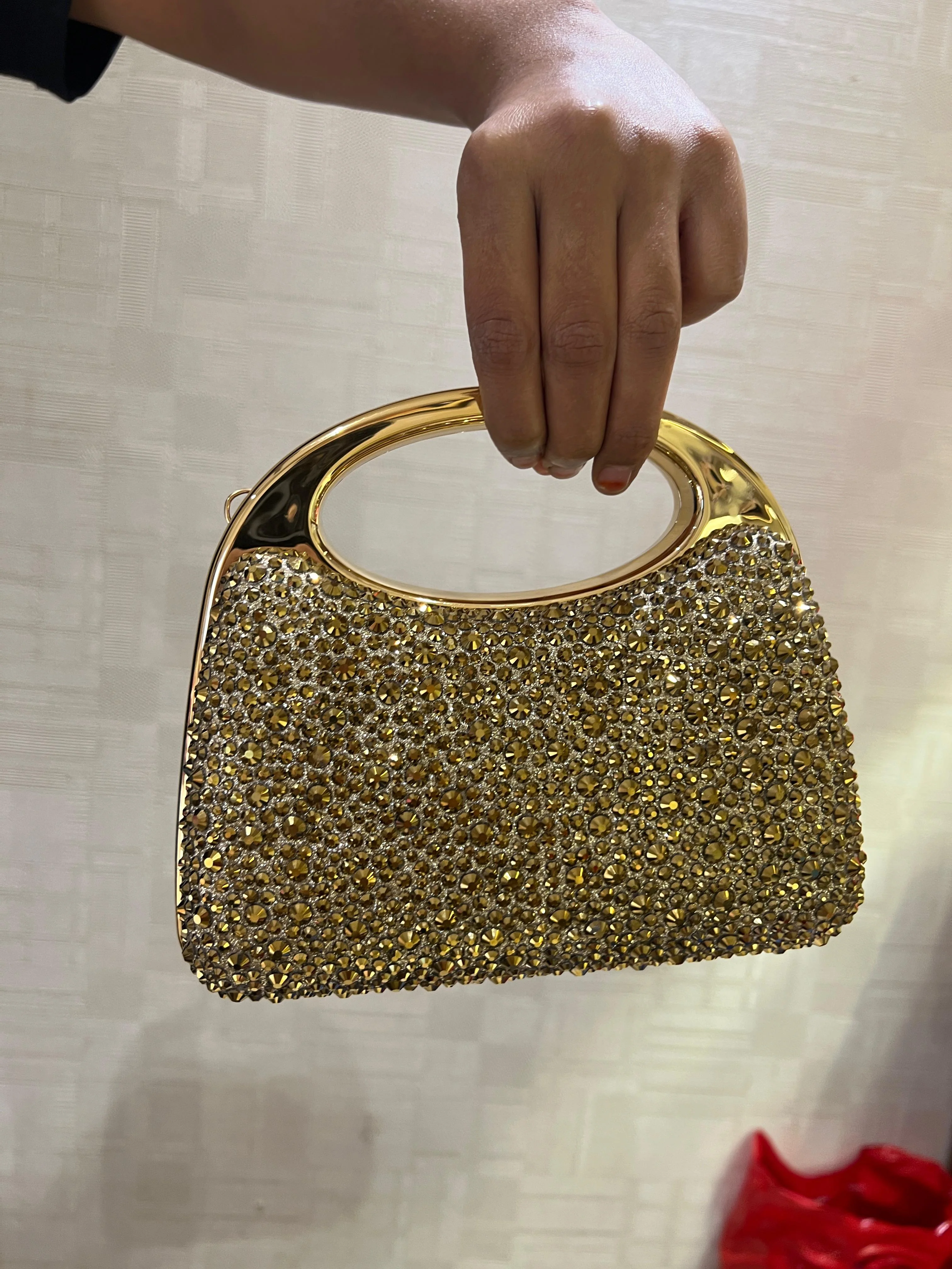 Golden Crystal Embellished Luxury Box Clutch Bag – Elegant Party Purse - Image 5