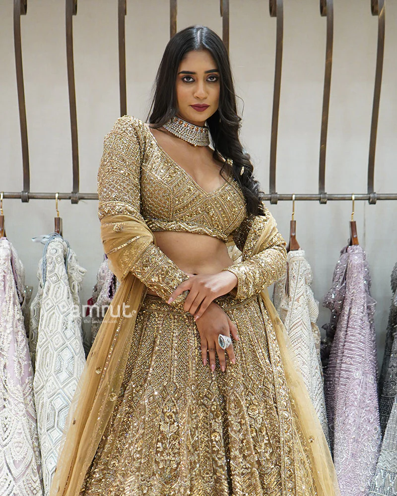Golden Embellished Bridal Lehenga Set - Image 2