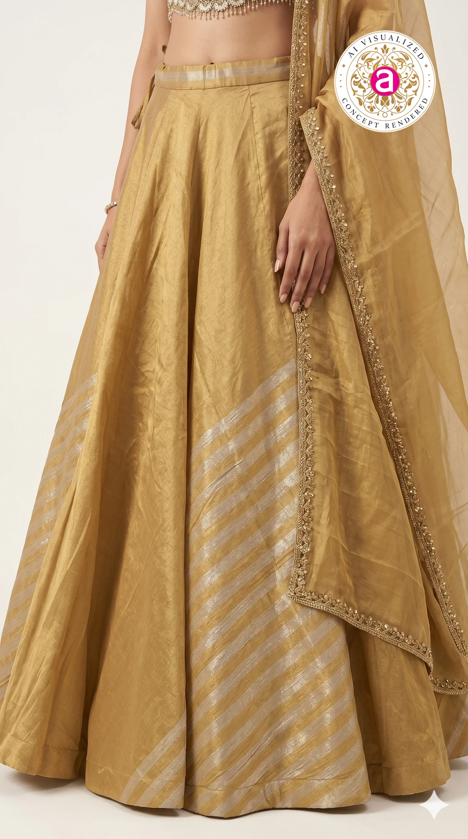 Golden Silk Lehenga Choli with Embellished Bustier & Sheer Dupatta - Image 7