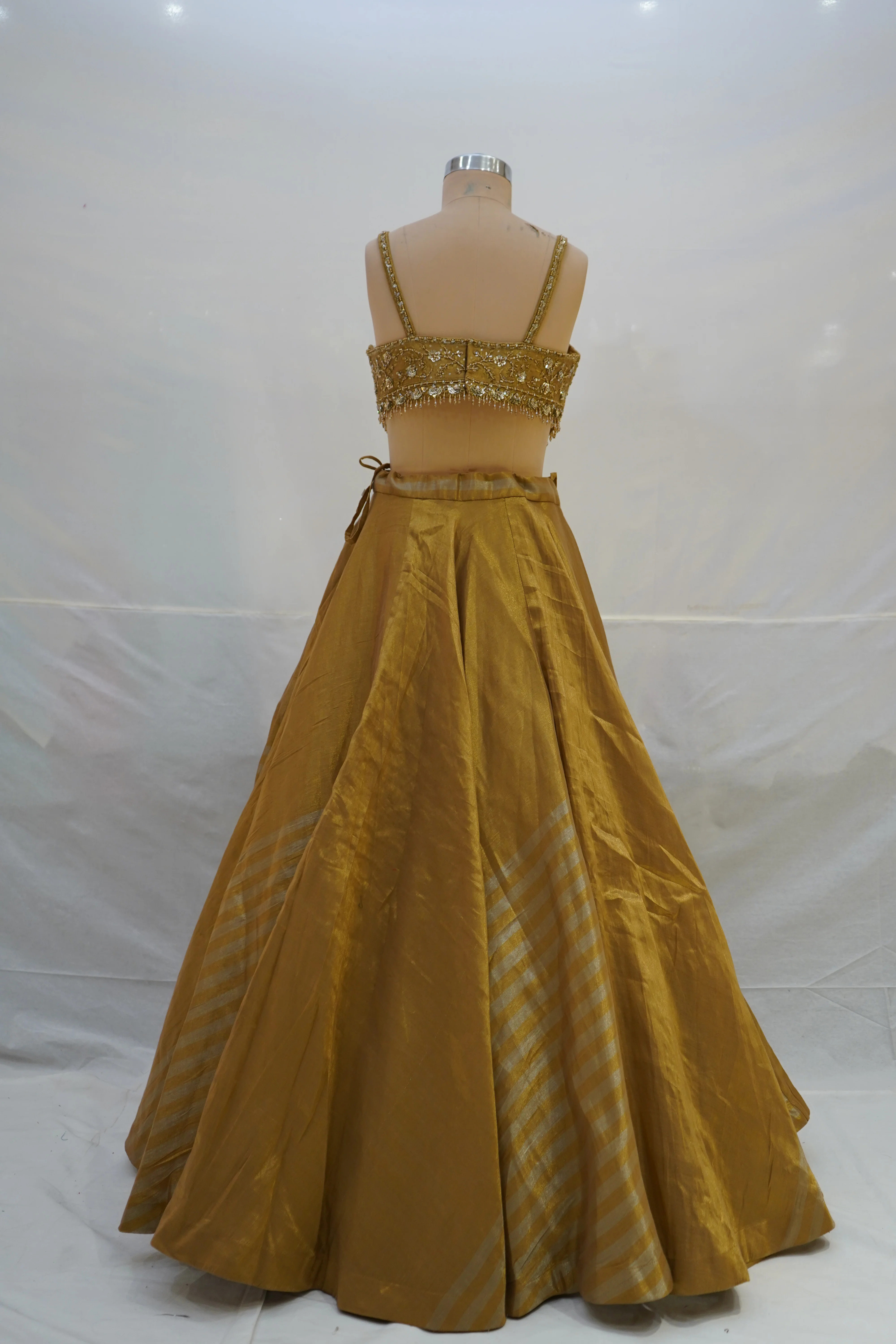 Golden Silk Lehenga Choli with Embellished Bustier & Sheer Dupatta - Image 8