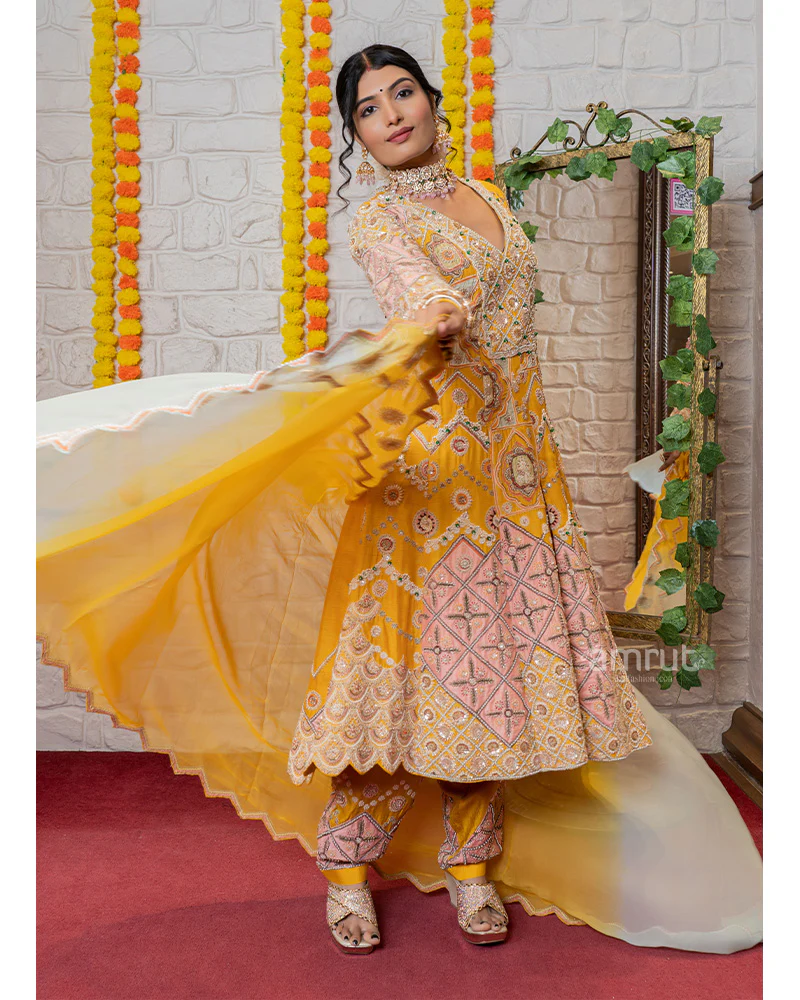 Golden Yellow Heavy Embroidered Salwar Suit with Dupatta - Image 6