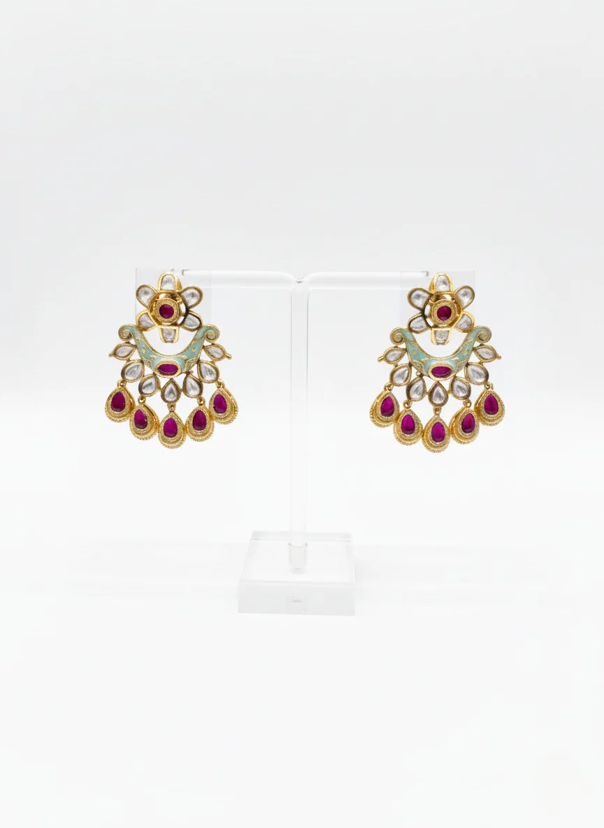 Grand Kundan and Ruby Temple Necklace Set - Image 3