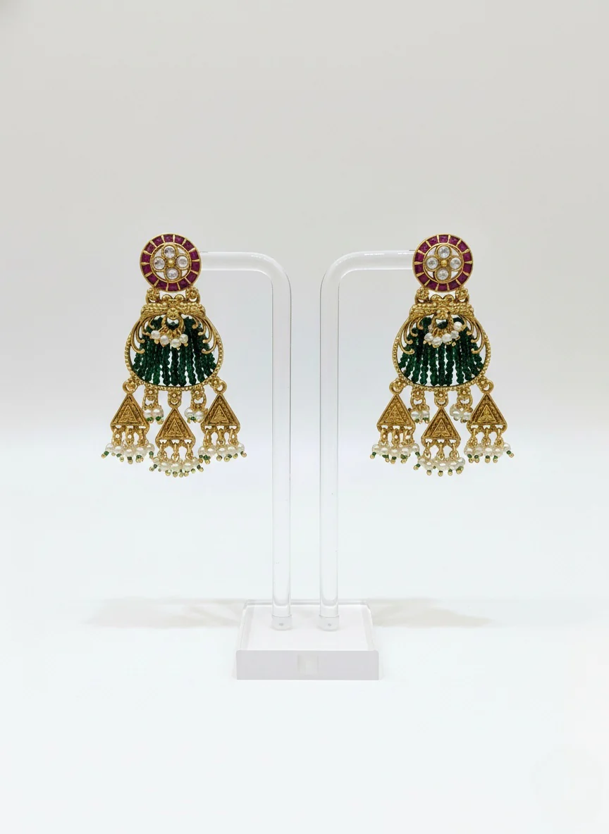 Grand Peacock Temple Necklace Set with Kundan & Polki Detailing - Image 2